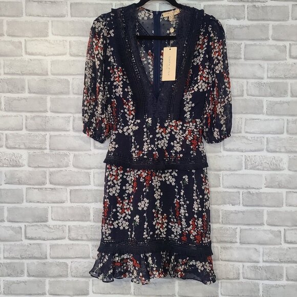 Dark Pink London Lace Floral Dress Fringe Deep V Neck Whimseygoth NEW Size 4 - Picture 1 of 10